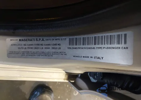 2017 Maserati Ghibli S Q4 from USA, damaged, VIN ZAM57RTA7H1240545